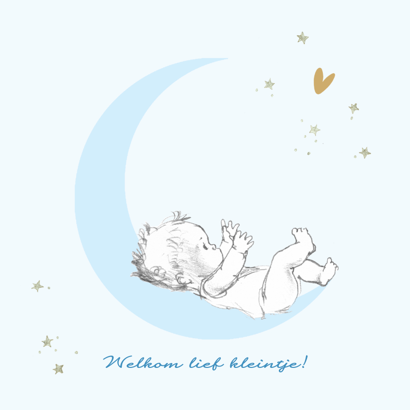 Felicitatiekaarten - Felicitatie geboorte baby op maan met sterren