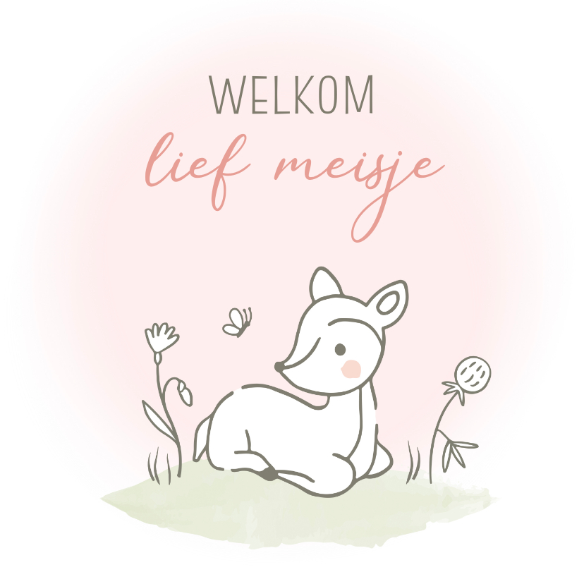 Felicitatiekaarten - Felicitatie geboorte - liggend hertje meisje