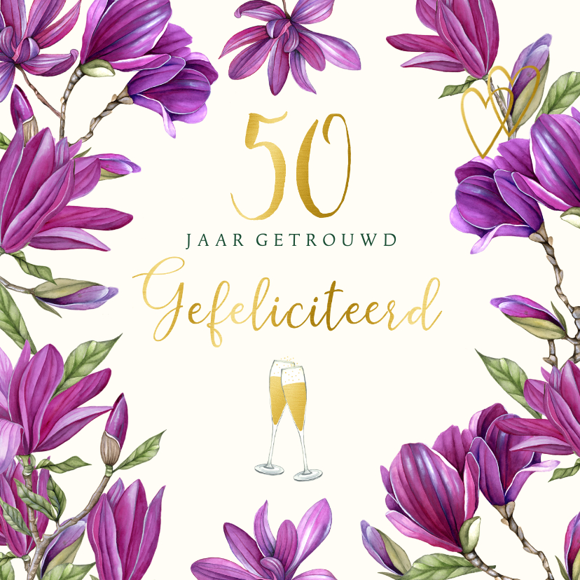 Felicitatiekaarten - Felicitatie jubileum paarse magnoliabloemen