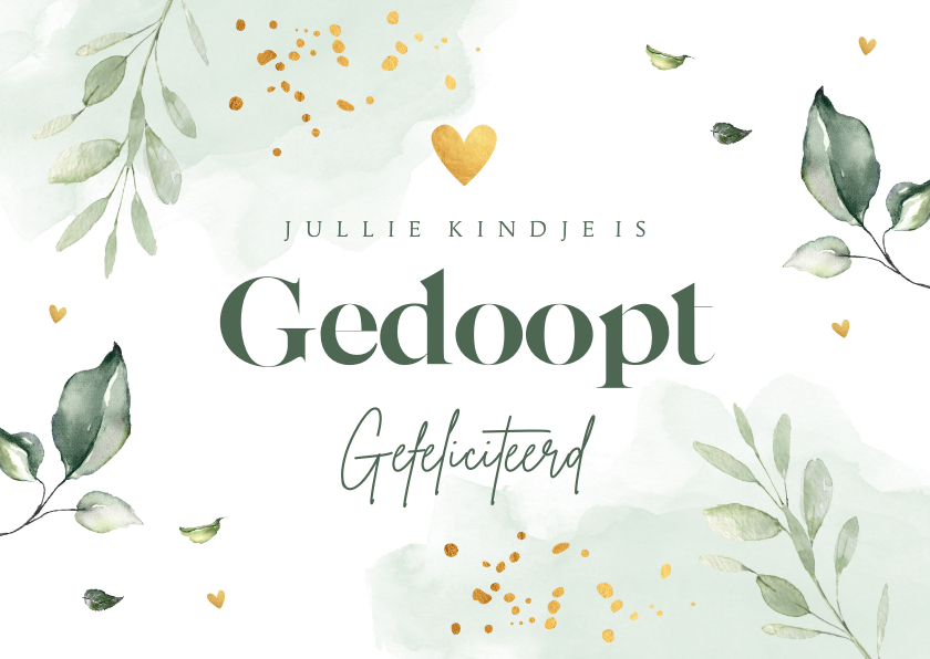 Felicitatiekaarten - Felicitatie kaart doop jongen botanische bladeren groen