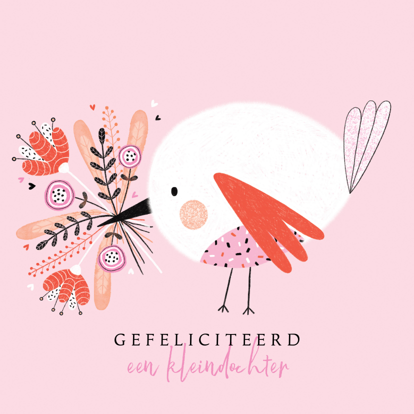 Felicitatiekaarten - Felicitatie kleindochter vogel bloemen