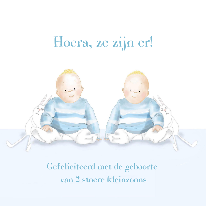 Felicitatiekaarten - Felicitatie - Kleine jongens met konijntjes