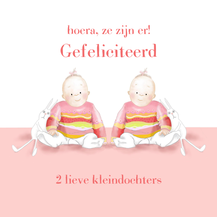 Felicitatiekaarten - Felicitatie - kleine meisjes met konijntje