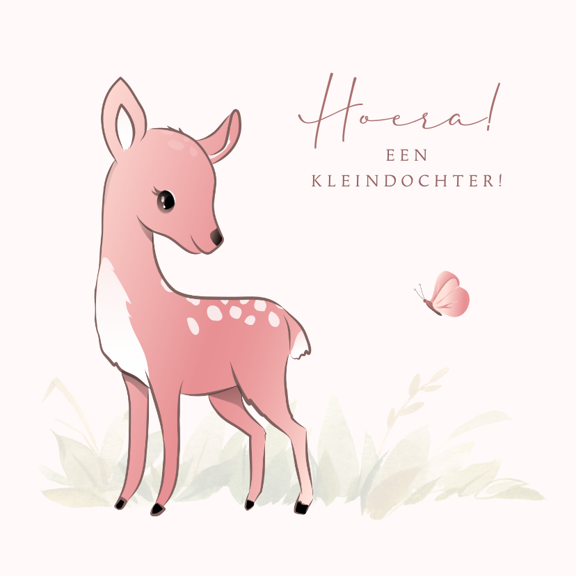 Felicitatiekaarten - Felicitatie kleinkind prachtige illustratie hert en vlinder