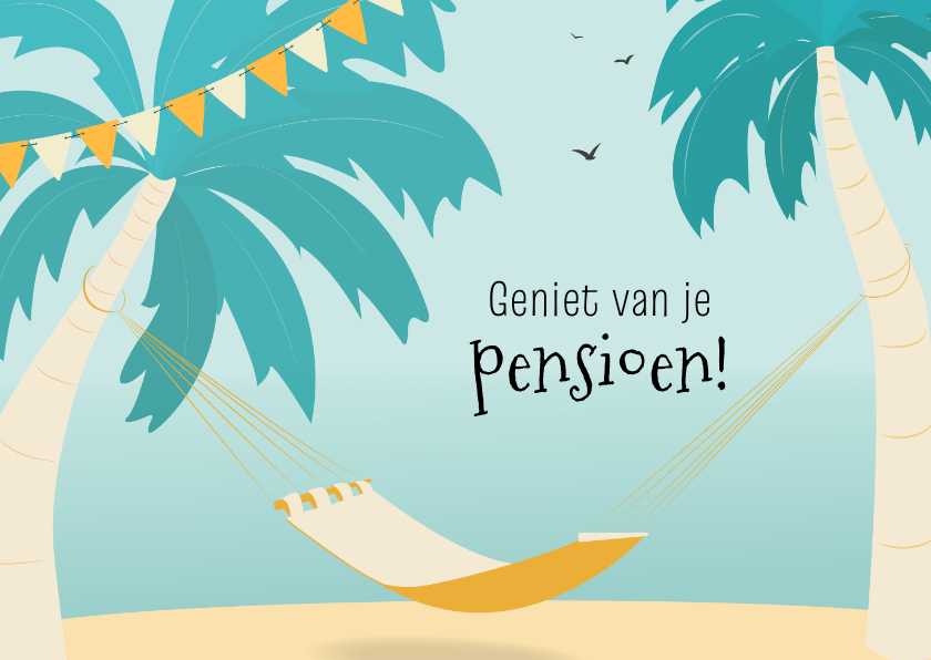 Felicitatiekaarten - Felicitatie pensioen hangmat tropisch strand met palmbomen