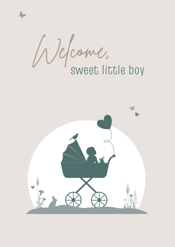 Felicitatiekaarten - Felicitatie silhouet baby in kinderwagen