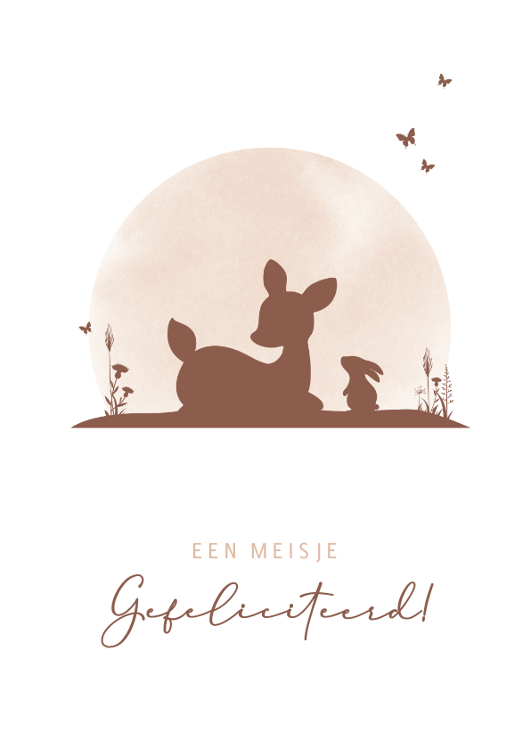 Felicitatiekaarten - Felicitatie silhouet hertje met watercolour