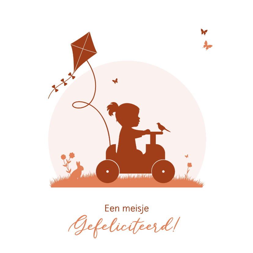 Felicitatiekaarten - Felicitatie silhouet meisje in auto met vlieger