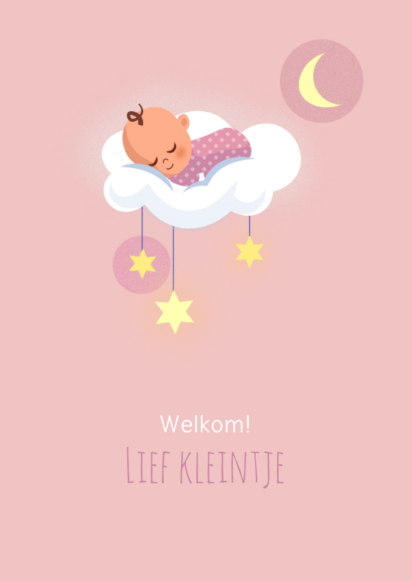 Felicitatiekaarten - Felicitatie voor geboorte meisje lief op wolk met sterren