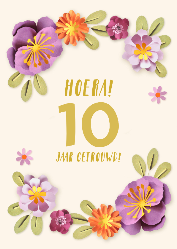 Felicitatiekaarten - Felicitatiekaart 10 jaar getrouwd bloemen