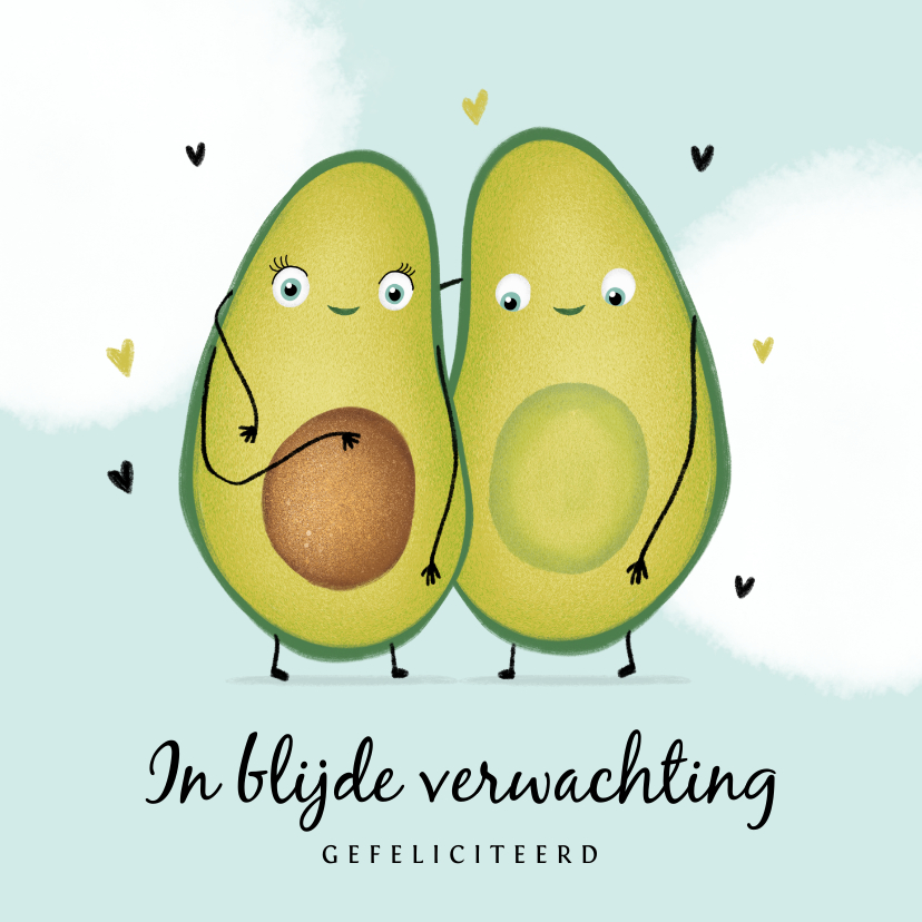Felicitatiekaarten - felicitatiekaart avocado zwanger ouders hartjes