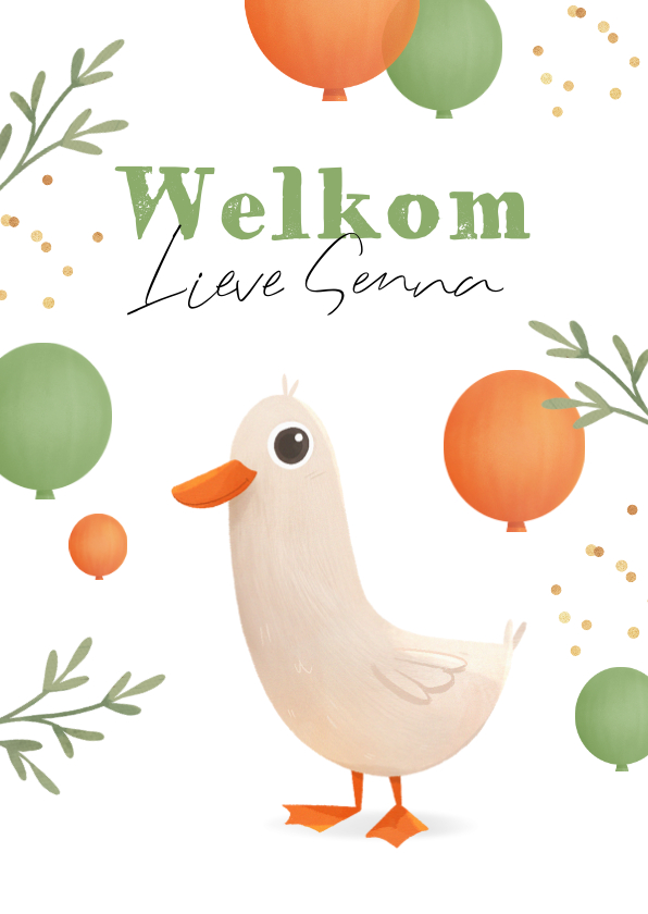 Felicitatiekaarten - Felicitatiekaart baby eend ballonnen