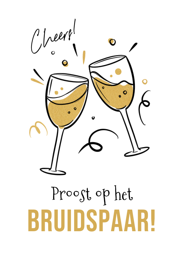 Felicitatiekaarten - Felicitatiekaart champagne proost op het bruidspaar hartjes