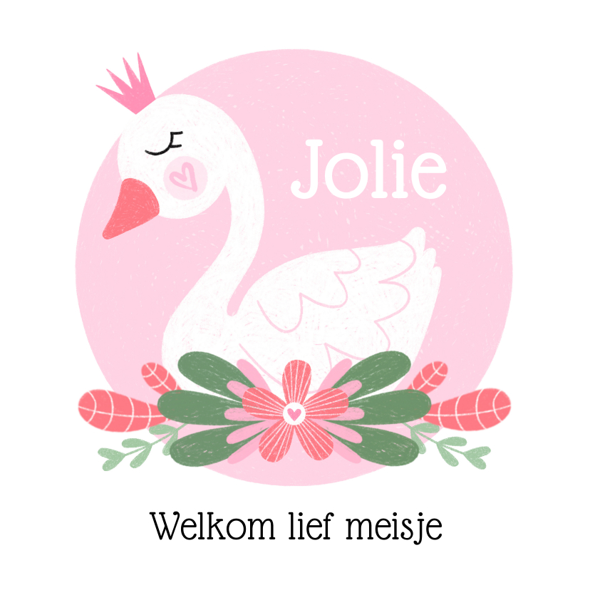 Felicitatiekaarten - Felicitatiekaart dochter zwaan roze / groen