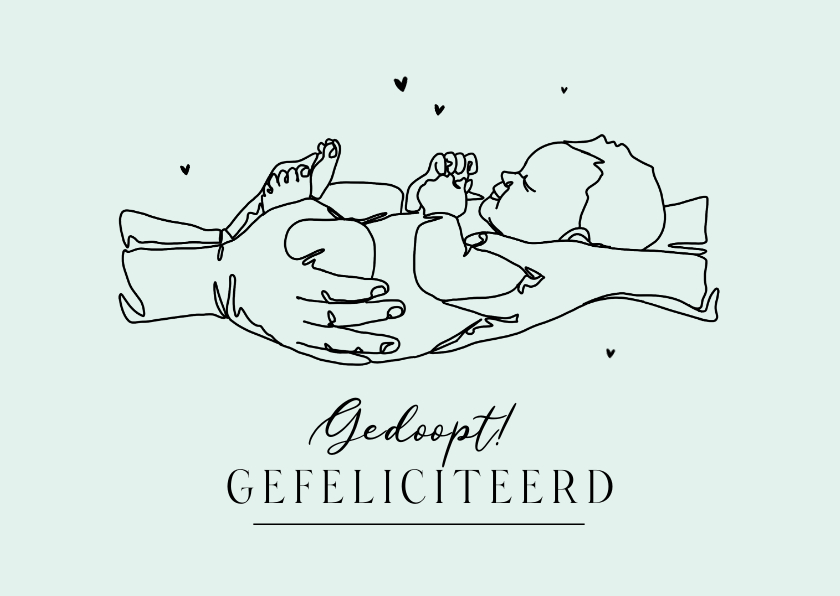 Felicitatiekaarten - Felicitatiekaart doop baby hartjes line art gefeliciteerd