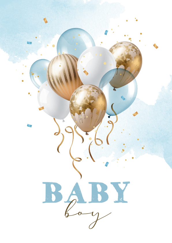 Felicitatiekaarten - Felicitatiekaart geboorte baby boy ballonnen jongen blauw