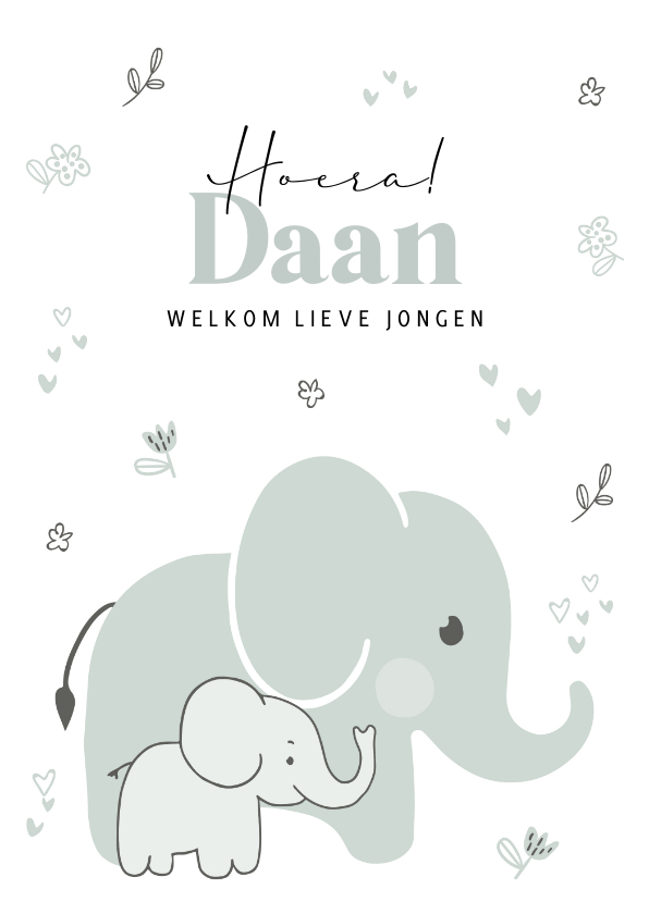 Felicitatiekaarten - Felicitatiekaart geboorte - baby olifant met mama