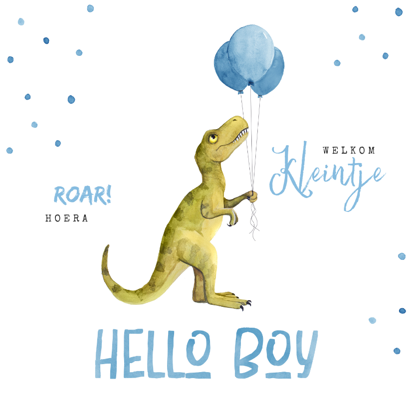 Felicitatiekaarten - Felicitatiekaart geboorte jongen dinosaurus confetti ballon
