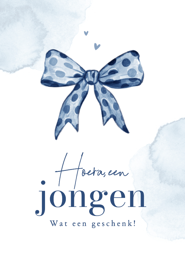 Felicitatiekaarten - Felicitatiekaart geboorte jongen strik waterverf geschenk