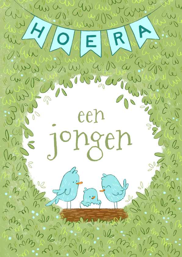 Felicitatiekaarten - Felicitatiekaart geboorte jongen vogeltjes boom