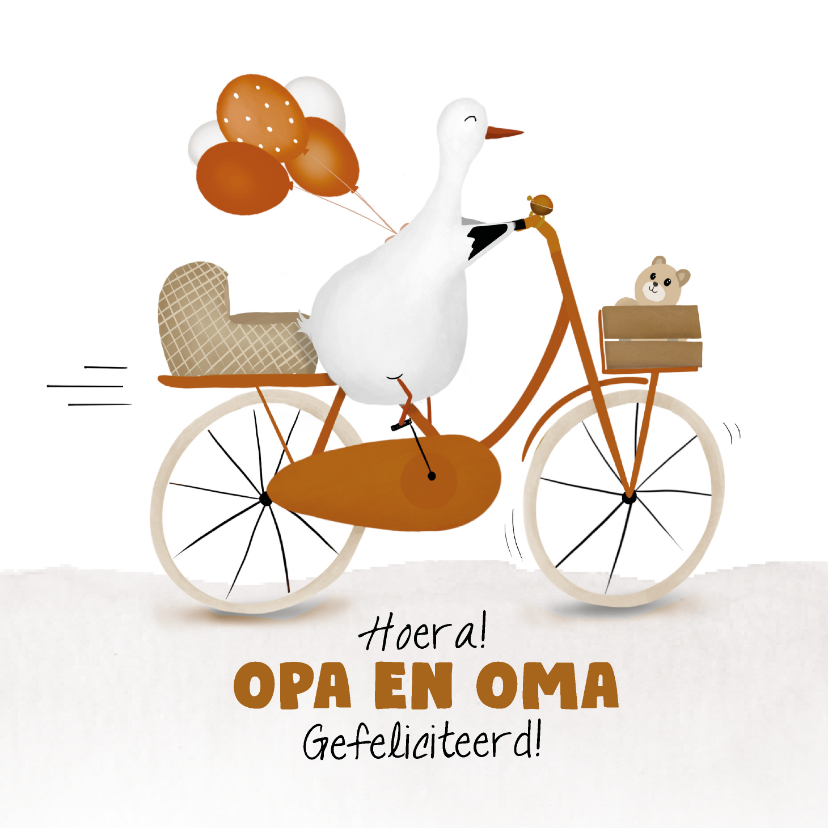 Felicitatiekaarten - Felicitatiekaart geboorte kleinkind met ooievaar op de fiets