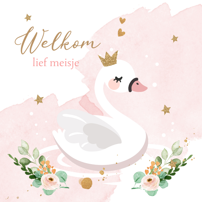 Felicitatiekaarten - Felicitatiekaart geboorte meisje lieve zwaan prinses 