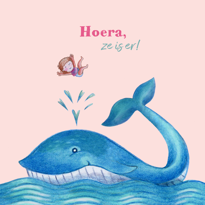 Felicitatiekaarten - Felicitatiekaart geboorte meisje met walvis