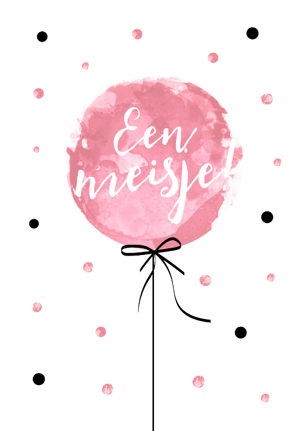 Felicitatiekaarten - Felicitatiekaart geboorte van een meisje met roze ballon