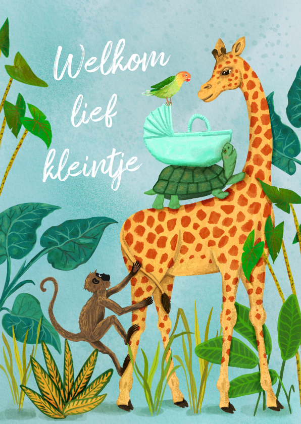 Felicitatiekaarten - Felicitatiekaart geboorte wiegje met dieren