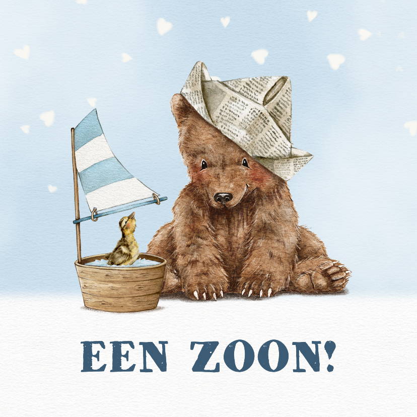 Felicitatiekaarten - Felicitatiekaart geboorte zoon met beer en eendje in boot