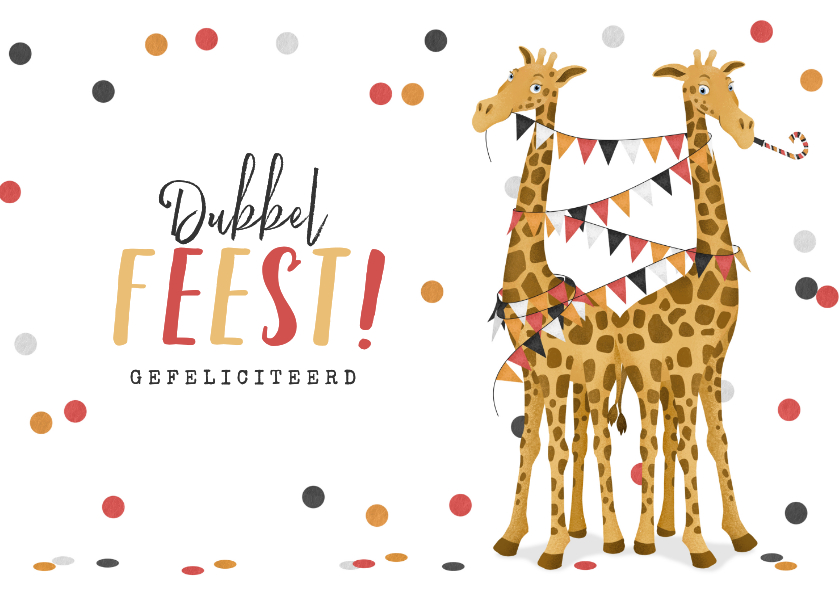 Felicitatiekaarten - Felicitatiekaart giraffen geboorte tweeling meisjes feest 