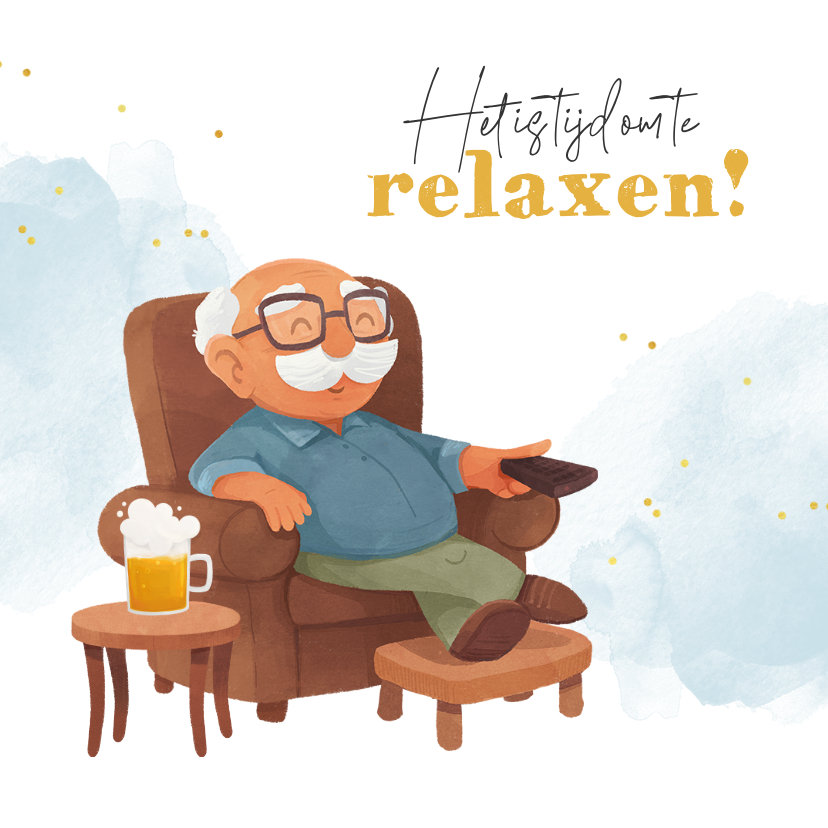 Felicitatiekaarten - Felicitatiekaart grappig met pensioen relaxen bier tv