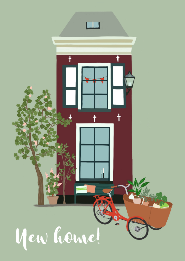 Felicitatiekaarten - Felicitatiekaart huis met bakfiets