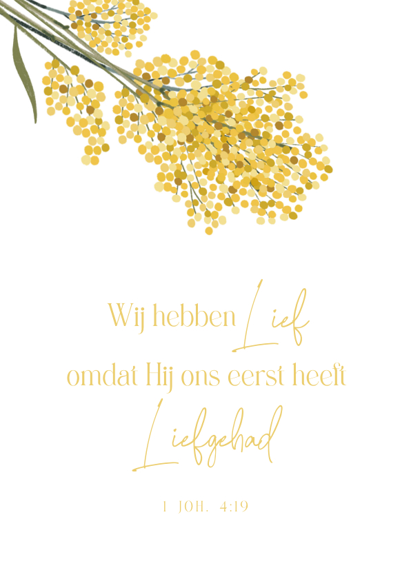 Felicitatiekaarten - Felicitatiekaart huwelijk met bijbeltekst gele mimosa