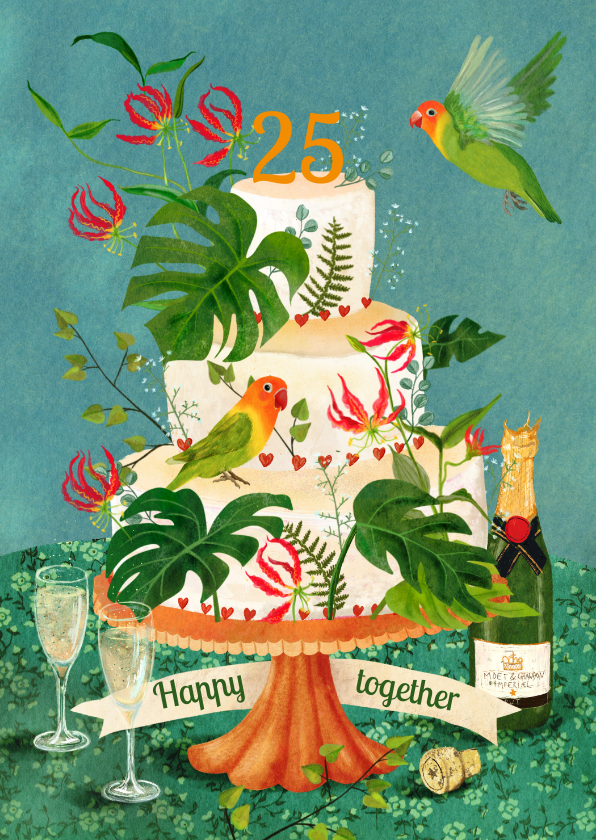 Felicitatiekaarten - Felicitatiekaart huwelijks jubileum versierde taart