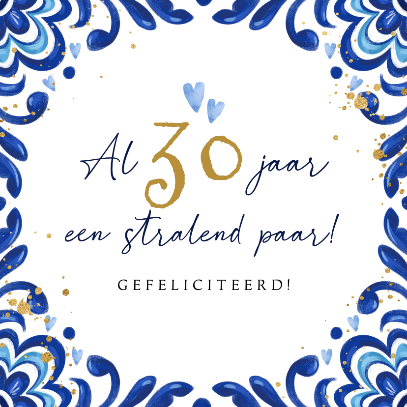 Felicitatiekaarten - Felicitatiekaart huwelijksjubileum 30 tegel goudlook hartjes