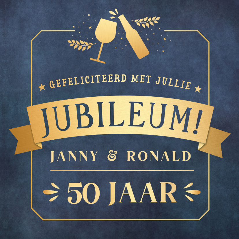 Felicitatiekaarten - Felicitatiekaart huwelijksjubileum stijlvol met bier en wijn