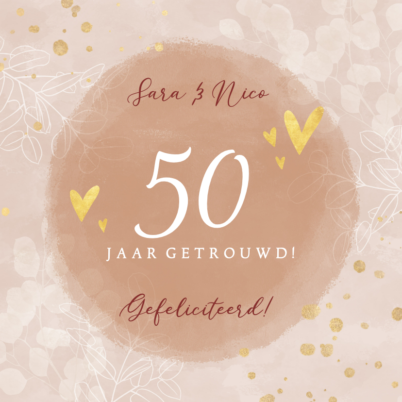 Felicitatiekaarten - Felicitatiekaart jubileum 50 jaar eucalyptus hartjes