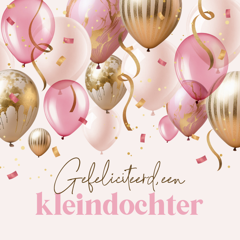 Felicitatiekaarten - Felicitatiekaart kleindochter opa en oma ballonnen roze goud