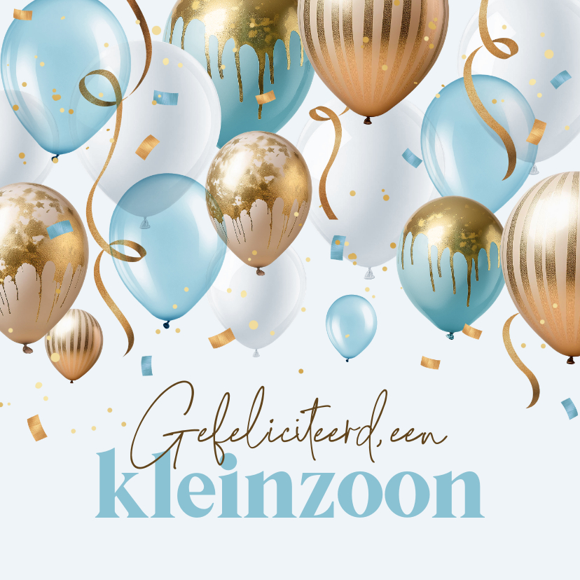 Felicitatiekaarten - Felicitatiekaart kleinzoon opa en oma ballonnen blauw goud