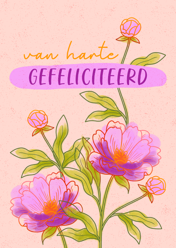 Felicitatiekaarten - Felicitatiekaart met bloemen pioenrozen