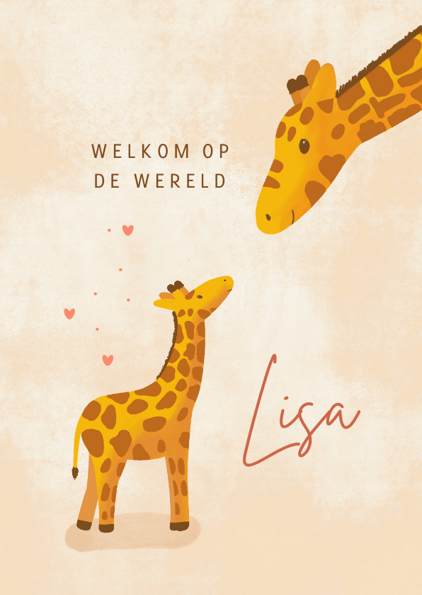 Felicitatiekaarten - Felicitatiekaart met giraffe mama en kalf geboorte meisje