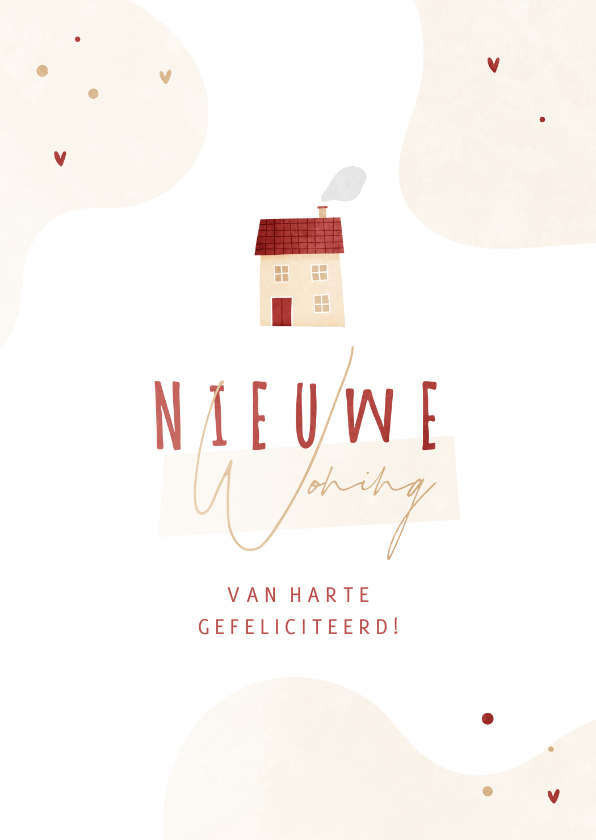 Felicitatiekaarten - Felicitatiekaart nieuwe woning met huis en abstracte vormen