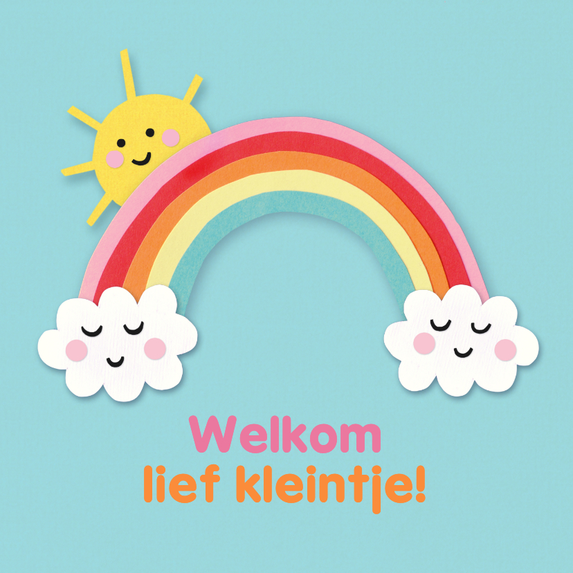 Felicitatiekaarten - Felicitatiekaart regenboog en zonnetje welkom lief kleintje