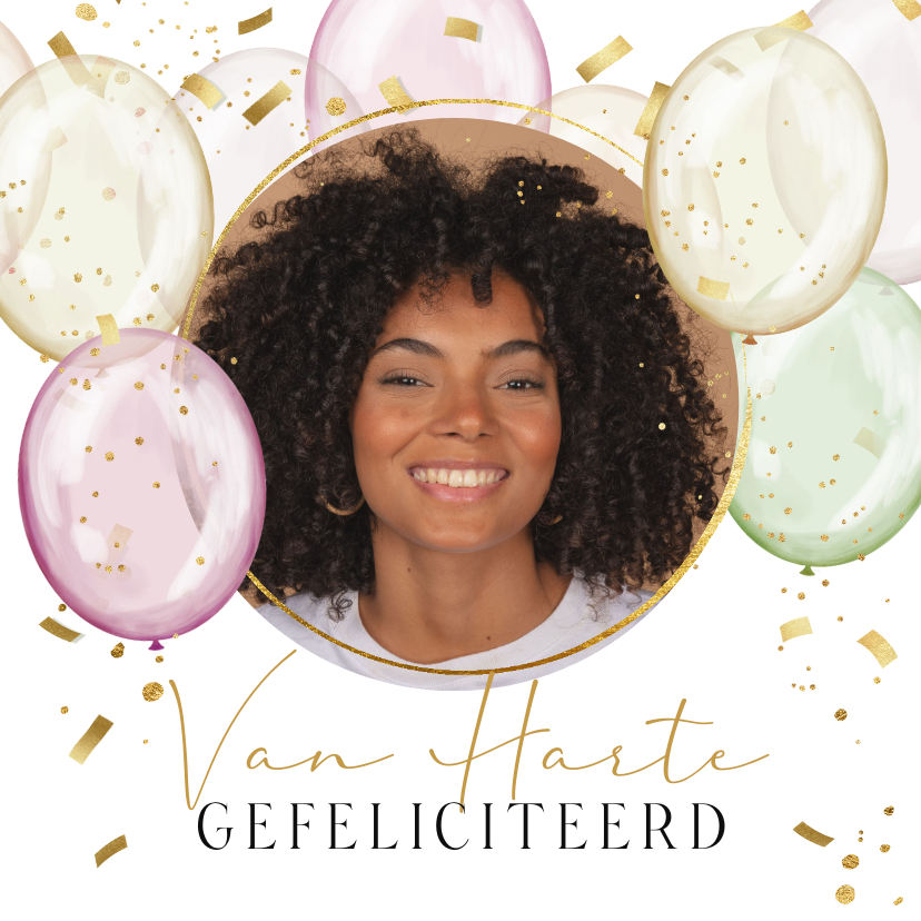 Felicitatiekaarten - Felicitatiekaart stijlvol ballonnen goud foto