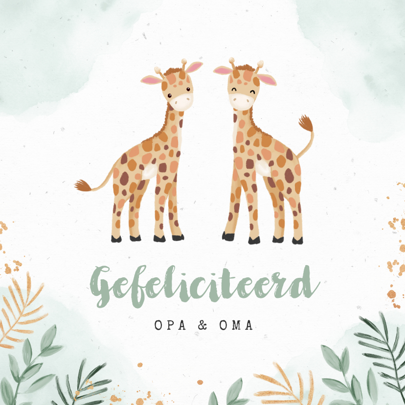 Felicitatiekaarten - Felicitatiekaart tweeling geboorte dieren giraf