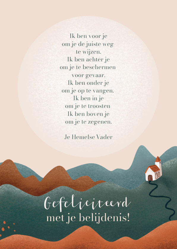 Felicitatiekaarten - Felicitatiekaart voor belijdenis in landschap met kerk