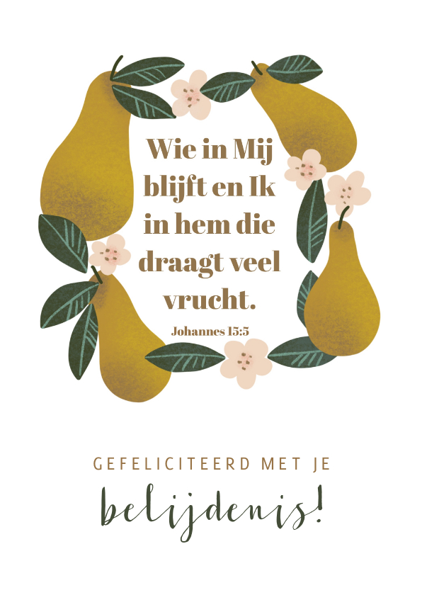 Felicitatiekaarten - Felicitatiekaart voor belijdenis met bijbeltekst en peren