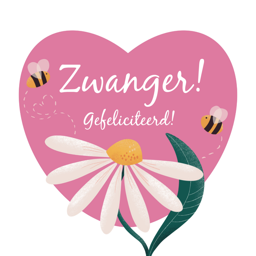 Felicitatiekaarten - Felicitatiekaart voor zwangerschap met bloem en bijtjes