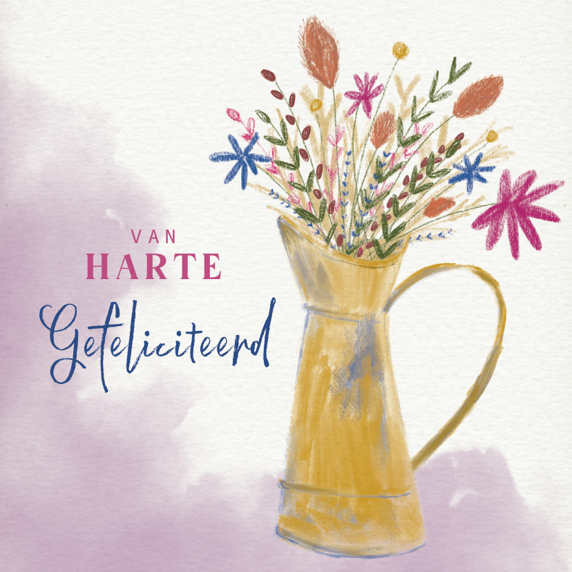 Felicitatiekaarten - Felicitatiekaart wildbloemen illustratie in kan